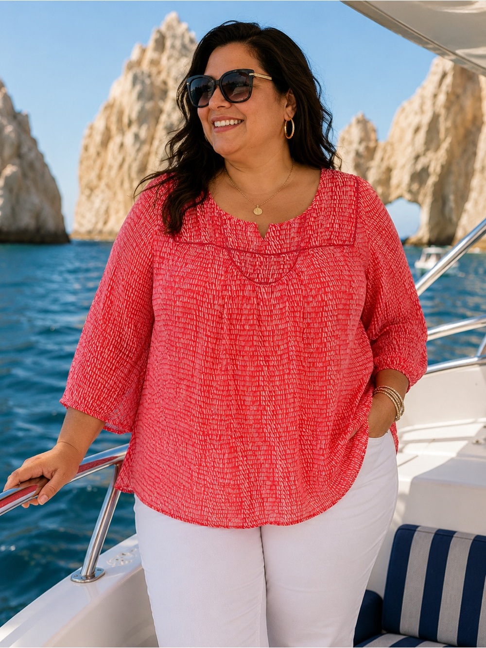 St. John's Bay Coral Pink Patterned Top